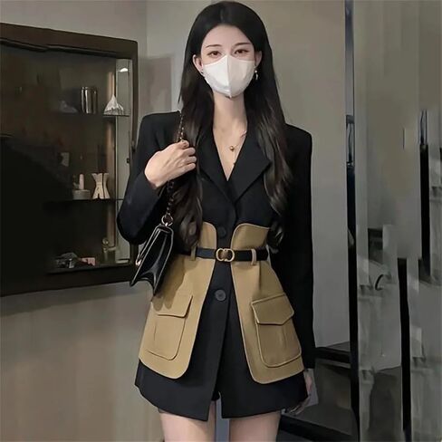 Women Blazer Jacket Spring Autumn Korean Long Sleeve Color Contrast Stitching Suit Female Outerwear in Saudi Arabia