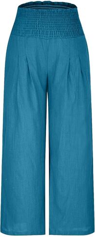 Womens Cotton Linen Palazzo Pants Loose Elastic High Waist Trousers Wide Leg Beach Pant Solid Vacation Casual Outfits in Saudi Arabia