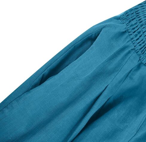 Womens Cotton Linen Palazzo Pants Loose Elastic High Waist Trousers Wide Leg Beach Pant Solid Vacation Casual Outfits in Saudi Arabia