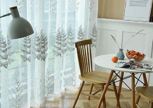 Nordic Simple Small Fresh Embroidery Linen Sheer Curtains Window Treatments Rod Pocket for Living Room Bedroom(2 Panels, W 54 x L 84 inch, Grey) in Kuwait