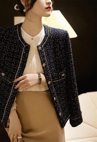 Female Elegant O-Neck Cropped Jacket Women Spring Autumn Korean Pockets Outwear Clothing in Saudi Arabia