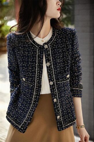Female Elegant O-Neck Cropped Jacket Women Spring Autumn Korean Pockets Outwear Clothing in Saudi Arabia