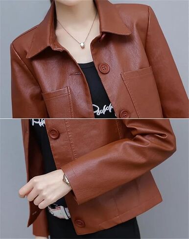 Women's Spring Autumn Hong Kong Style Chic Jacket Short Loose Wild Leather Jackets in Saudi Arabia