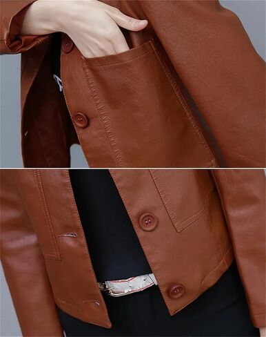 Women's Spring Autumn Hong Kong Style Chic Jacket Short Loose Wild Leather Jackets in Saudi Arabia