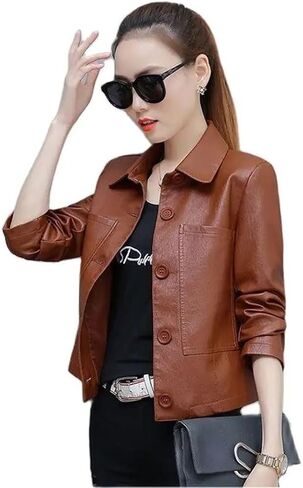 Women's Spring Autumn Hong Kong Style Chic Jacket Short Loose Wild Leather Jackets in Saudi Arabia