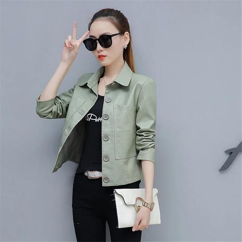 Women's Spring Autumn Hong Kong Style Chic Jacket Short Loose Wild Leather Jackets in Saudi Arabia