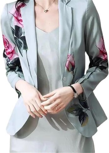 Women One Button Long Sleeve Suit Jacket Female Slim Small Suit Print Coat in Saudi Arabia