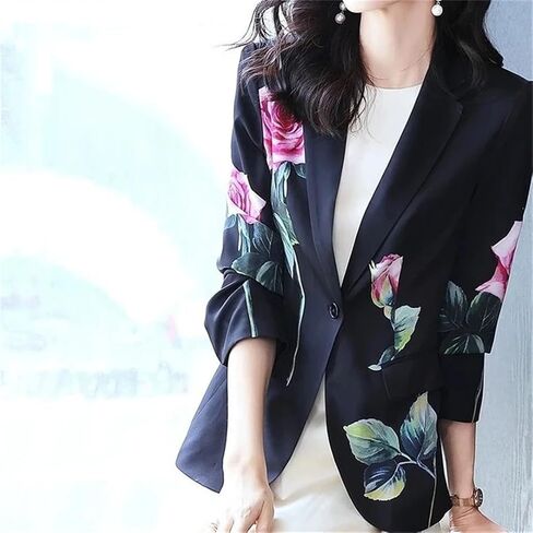 Women One Button Long Sleeve Suit Jacket Female Slim Small Suit Print Coat in Saudi Arabia
