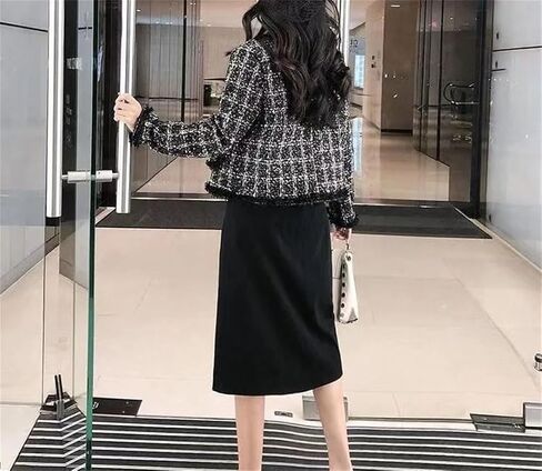 Women Springautumn O-Neck Woolen Tops Button Pocket Splicing Versatile Long Sleeve Coat in Saudi Arabia