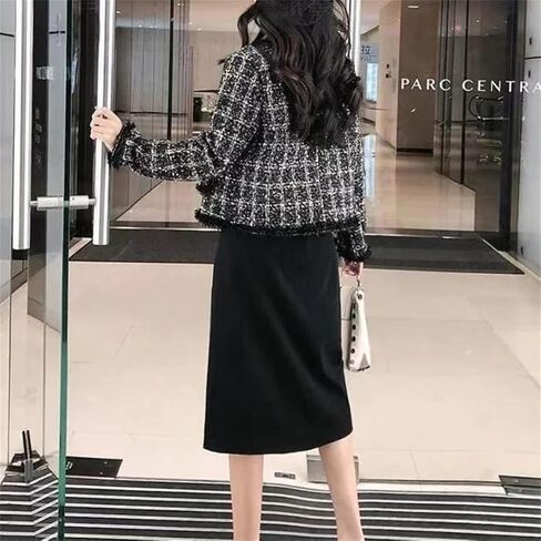 Women Springautumn O-Neck Woolen Tops Button Pocket Splicing Versatile Long Sleeve Coat in Saudi Arabia