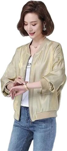 Ladies Short Spring Autumn Splicing Zipper Crew Neck Loose Comfortable Women's Lining Baseball Jacket in Saudi Arabia