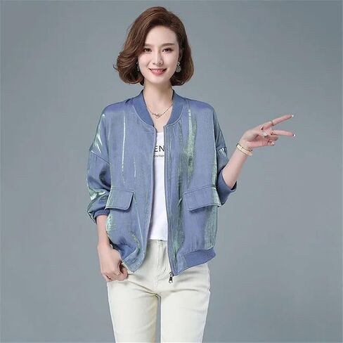 Ladies Short Spring Autumn Splicing Zipper Crew Neck Loose Comfortable Women's Lining Baseball Jacket in Saudi Arabia