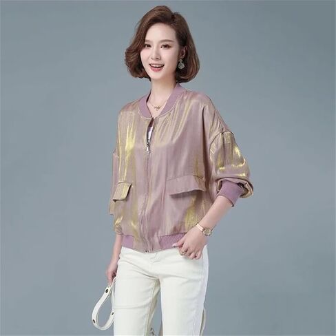 Ladies Short Spring Autumn Splicing Zipper Crew Neck Loose Comfortable Women's Lining Baseball Jacket in Saudi Arabia
