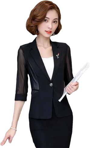 Women Blazer Spring Summer Thin Three-Quarter Sleeve Short Suit Tops Ladies Cardigan Sun Protection Coat in Saudi Arabia