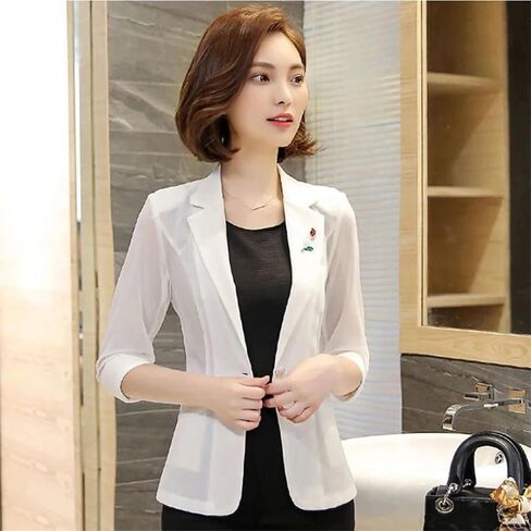 Women Blazer Spring Summer Thin Three-Quarter Sleeve Short Suit Tops Ladies Cardigan Sun Protection Coat in Saudi Arabia