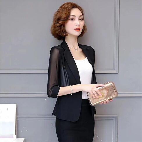 Women Blazer Spring Summer Thin Three-Quarter Sleeve Short Suit Tops Ladies Cardigan Sun Protection Coat in Saudi Arabia