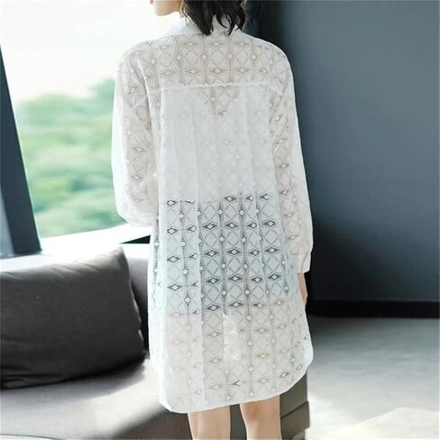 Women's Summer Hollow Lace Sun Protection Clothes Thin Long Sleeves Loose Mid-Length Jacket in Saudi Arabia