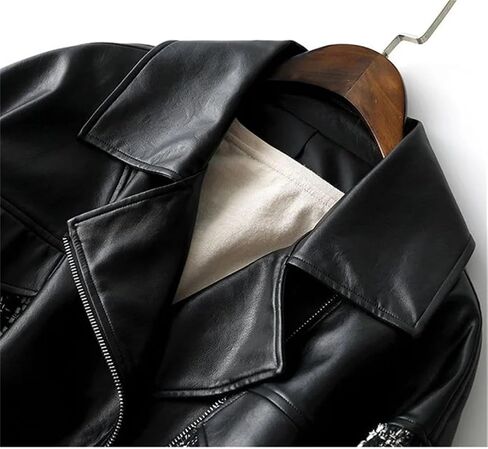 Women Spring Autumn Small Fragrant Coat PU Leather Coat For Zipper Jacket Patchwork Woolen Outwear in Saudi Arabia