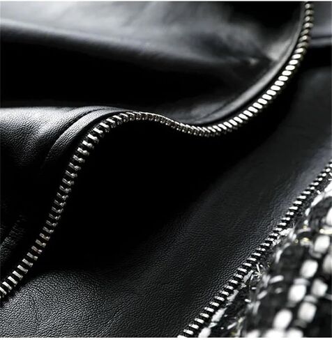 Women Spring Autumn Small Fragrant Coat PU Leather Coat For Zipper Jacket Patchwork Woolen Outwear in Saudi Arabia