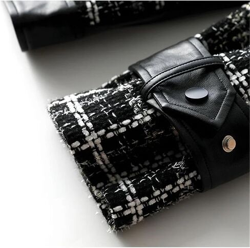 Women Spring Autumn Small Fragrant Coat PU Leather Coat For Zipper Jacket Patchwork Woolen Outwear in Saudi Arabia