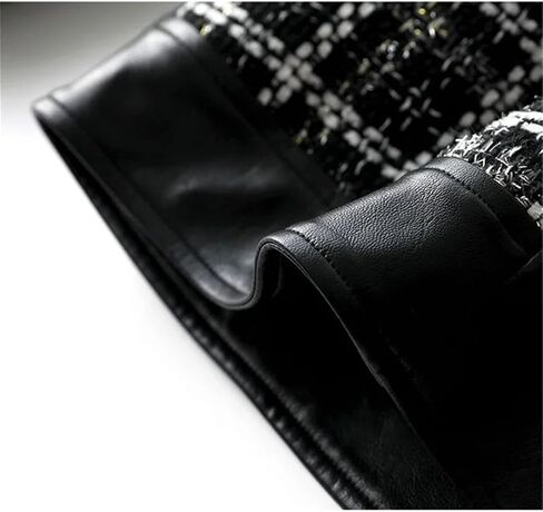 Women Spring Autumn Small Fragrant Coat PU Leather Coat For Zipper Jacket Patchwork Woolen Outwear in Saudi Arabia