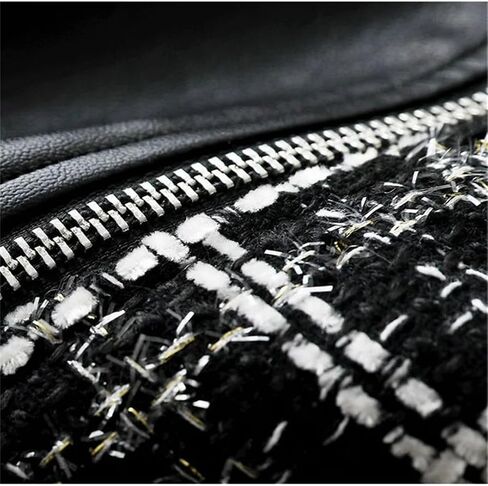 Women Spring Autumn Small Fragrant Coat PU Leather Coat For Zipper Jacket Patchwork Woolen Outwear in Saudi Arabia