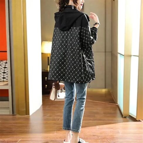 Ladies' Long Contrasting Letter Hooded Zipper Coat Windbreaker Versatile Loose Coat in Saudi Arabia