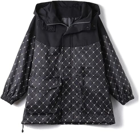 Ladies' Long Contrasting Letter Hooded Zipper Coat Windbreaker Versatile Loose Coat in Saudi Arabia