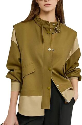 Women Contrast Splicing Sense Short Jacket Single-Breasted Coat Female Top in Saudi Arabia