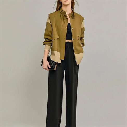 Women Contrast Splicing Sense Short Jacket Single-Breasted Coat Female Top in Saudi Arabia