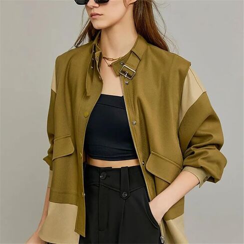 Women Contrast Splicing Sense Short Jacket Single-Breasted Coat Female Top in Saudi Arabia