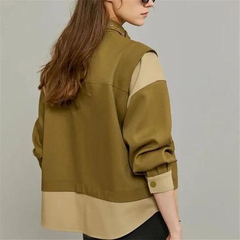 Women Contrast Splicing Sense Short Jacket Single-Breasted Coat Female Top in Saudi Arabia