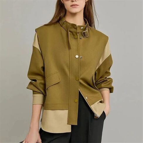 Women Contrast Splicing Sense Short Jacket Single-Breasted Coat Female Top in Saudi Arabia