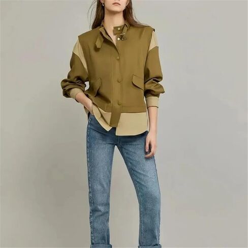 Women Contrast Splicing Sense Short Jacket Single-Breasted Coat Female Top in Saudi Arabia