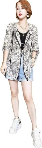 Women Printing Large Size Thin Sunscreen Clothing Jacket Summer Cardigan Loose Sunscreens Coat in Saudi Arabia