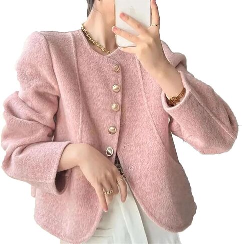 Women Vintage Elegant Short Two-Sided Wool Coat Korean Single Breasted Jackets All Match Outerwear in Saudi Arabia