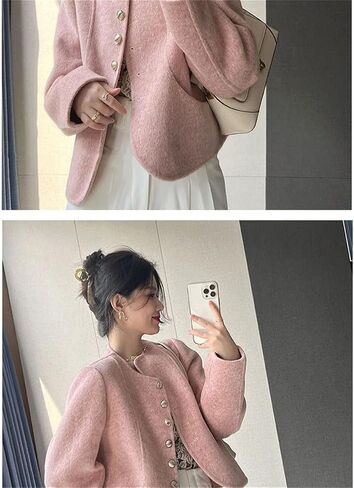 Women Vintage Elegant Short Two-Sided Wool Coat Korean Single Breasted Jackets All Match Outerwear in Saudi Arabia