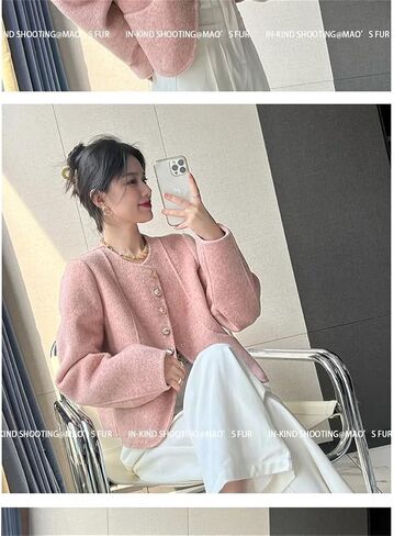 Women Vintage Elegant Short Two-Sided Wool Coat Korean Single Breasted Jackets All Match Outerwear in Saudi Arabia