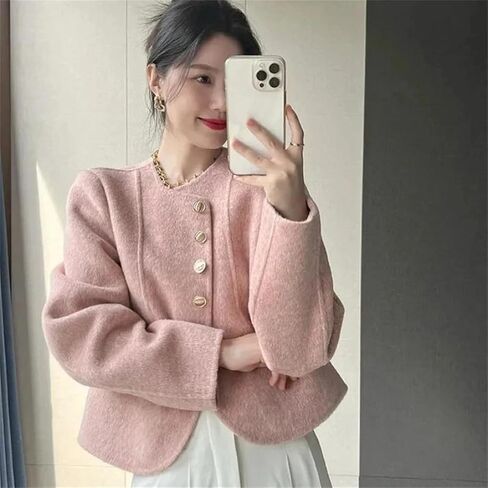 Women Vintage Elegant Short Two-Sided Wool Coat Korean Single Breasted Jackets All Match Outerwear in Saudi Arabia
