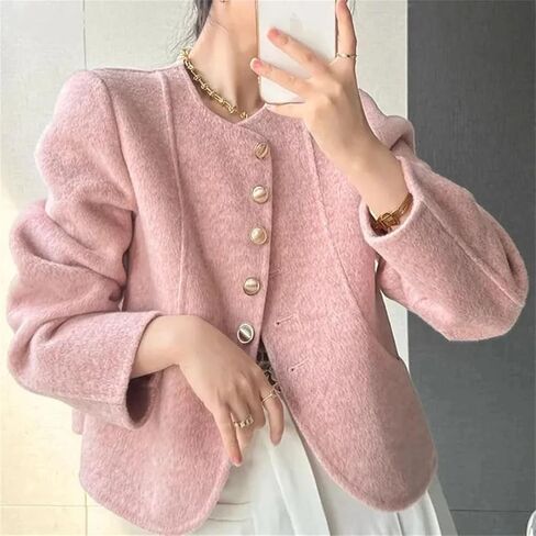 Women Vintage Elegant Short Two-Sided Wool Coat Korean Single Breasted Jackets All Match Outerwear in Saudi Arabia