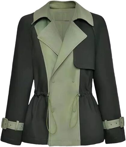Women's Euro-American Trench Coat Korean Short Loose Contrasting Color Windbreaker Female Tops in Saudi Arabia