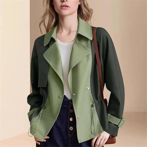 Women's Euro-American Trench Coat Korean Short Loose Contrasting Color Windbreaker Female Tops in Saudi Arabia