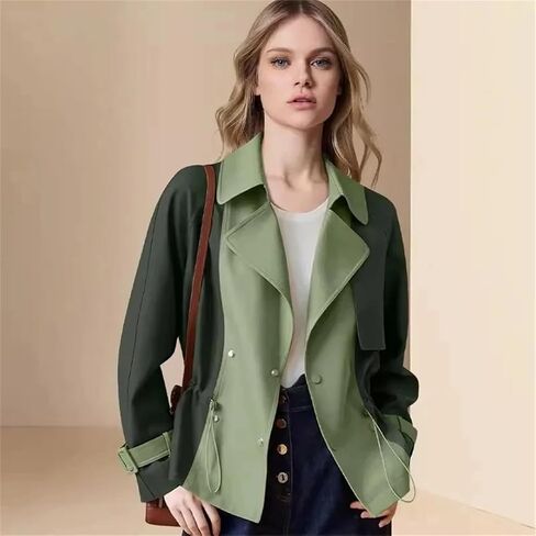 Women's Euro-American Trench Coat Korean Short Loose Contrasting Color Windbreaker Female Tops in Saudi Arabia