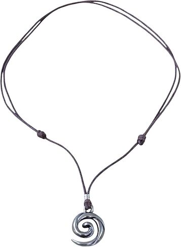 BlueRica Koru Spiral Wave Pendant on Adjustable Black Cord Necklace in Kuwait