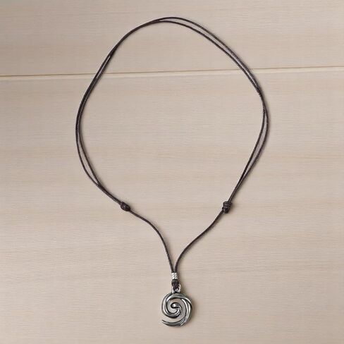 BlueRica Koru Spiral Wave Pendant on Adjustable Black Cord Necklace in Kuwait