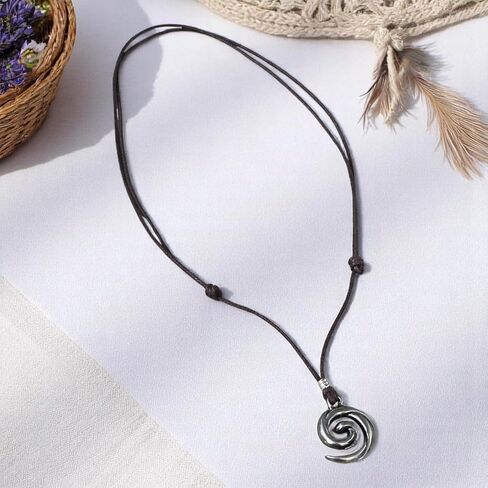 BlueRica Koru Spiral Wave Pendant on Adjustable Black Cord Necklace in Kuwait