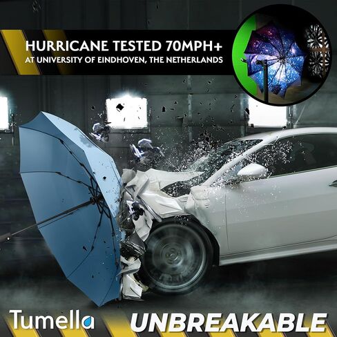 TUMELLA Strongest Windproof Travel Umbrella (Compact, Superior & Beautiful), Small Strong but Light Portable and Automatic Folding Rain Umbrella, Durable Premium Grip, Fits Car & Backpack in Kuwait