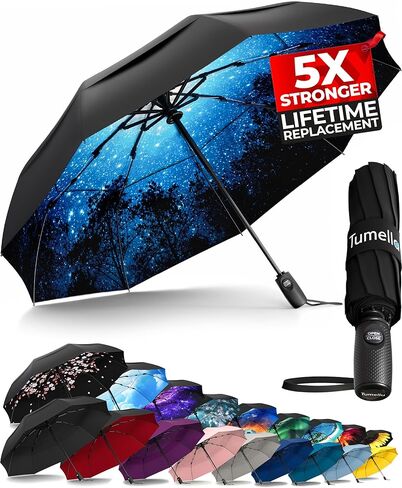 TUMELLA Strongest Windproof Travel Umbrella (Compact, Superior & Beautiful), Small Strong but Light Portable and Automatic Folding Rain Umbrella, Durable Premium Grip, Fits Car & Backpack in Kuwait