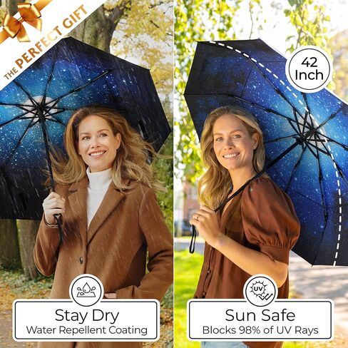 TUMELLA Strongest Windproof Travel Umbrella (Compact, Superior & Beautiful), Small Strong but Light Portable and Automatic Folding Rain Umbrella, Durable Premium Grip, Fits Car & Backpack in Kuwait