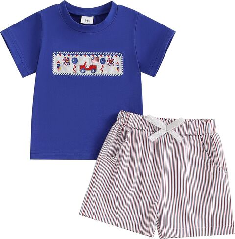Toddler Boy 4th of July Outfit Baby Boy American Flag Embroidery T Shirt Shorts Set Fourth of July Summer Clothes in Saudi Arabia